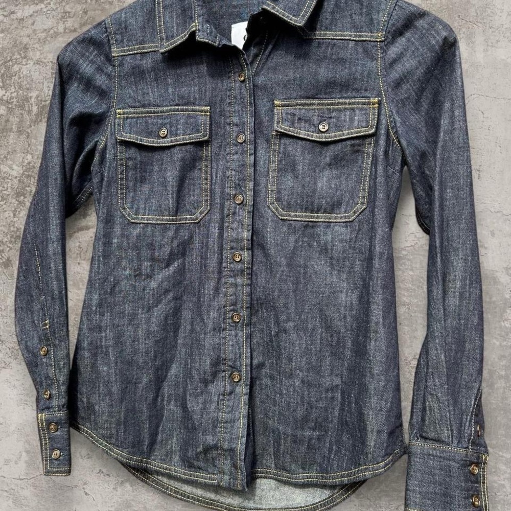 G. Label by GOOP Caro Denim Chambray Shirt SZ 2 Dark Rinse Button Down